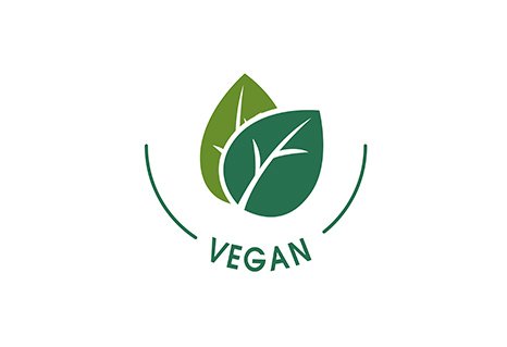 Zwei Blätter über dem Wort vegan